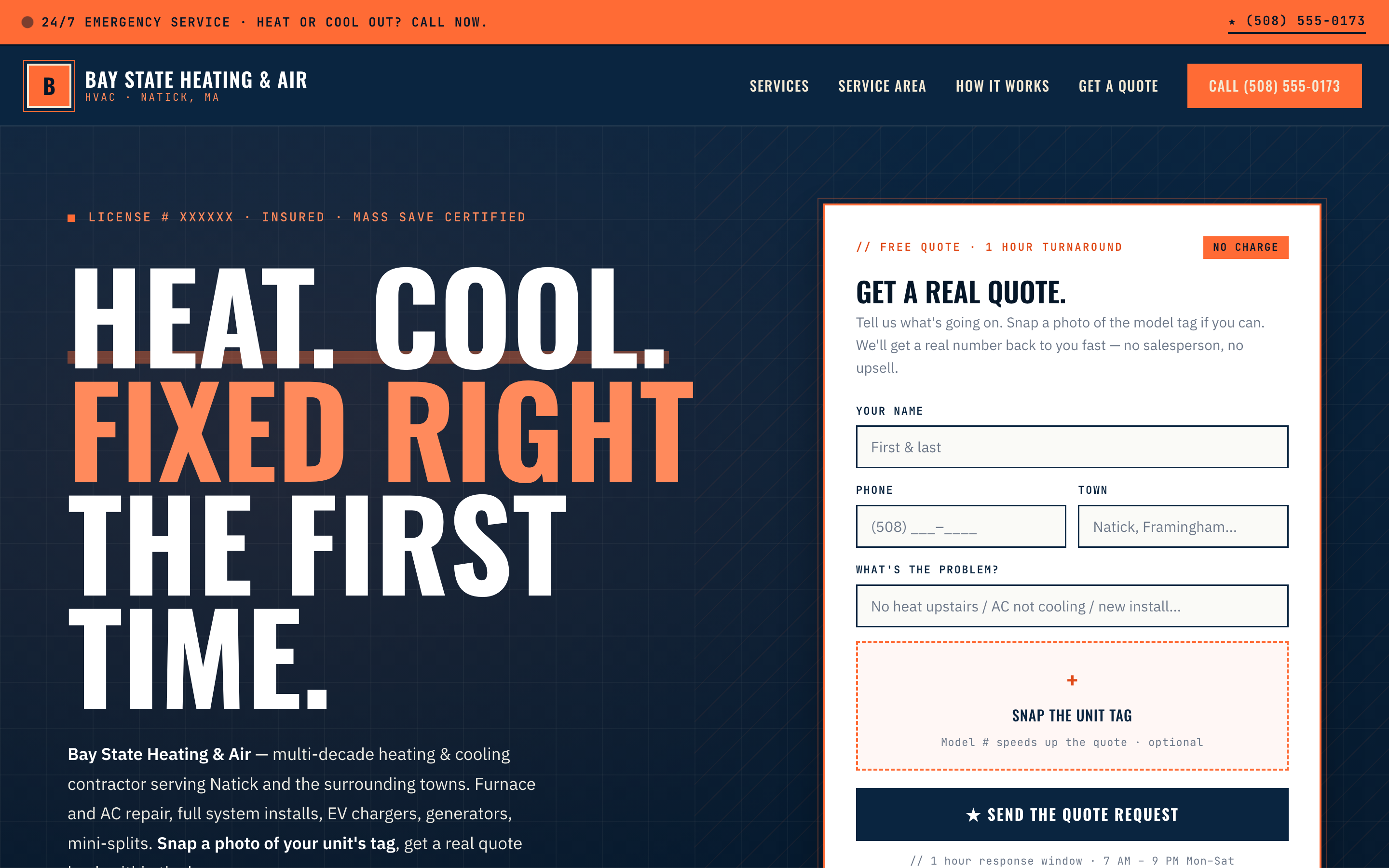 Sample website for Bay State Heating & Air